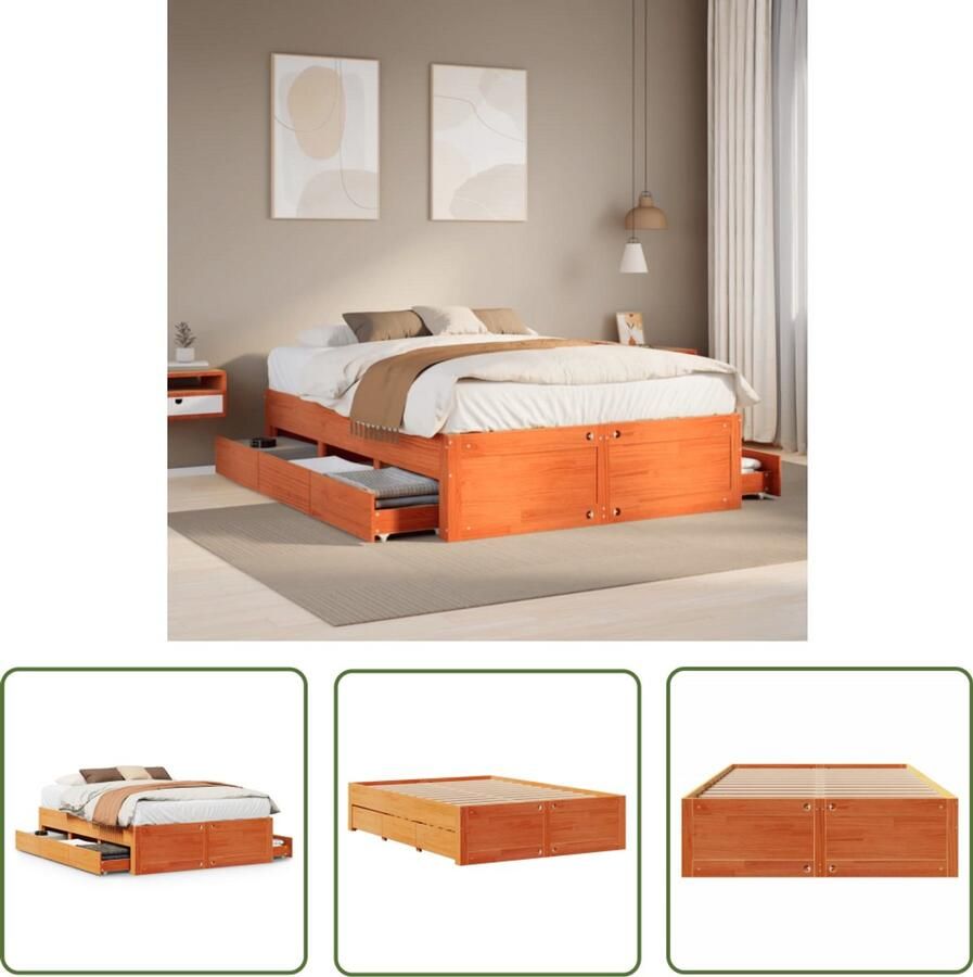 VidaXL Bedframe zonder matras met lades grenenhout wasbruin 160x200 cm Bedframe Houten Bed Met Lades Boxspring Slaapkamer