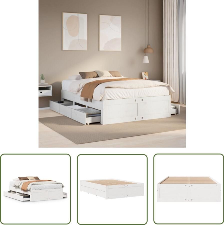 VidaXL Bedframe zonder matras met lades grenenhout wit 150x200 cm Bedframe Houten Bed Met Lades Slaapkamersuite Slaapcomfort