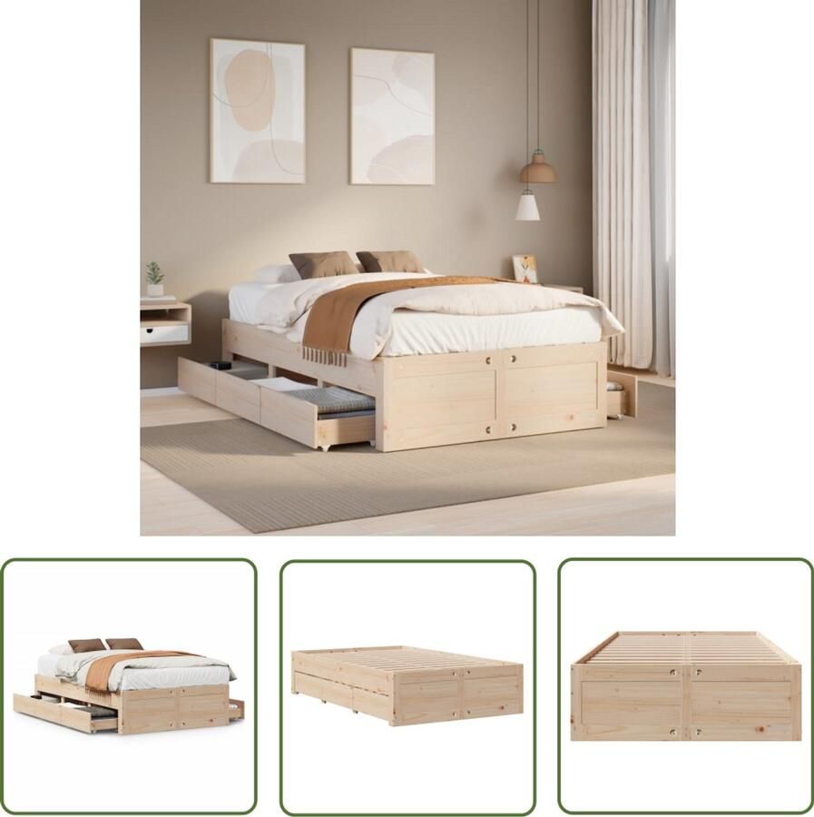 VidaXL Bedframe zonder matras met lades massief grenenhout 120x200 cm Bedframe Houten Bed Met Lades Grenen Hout Tweepersoonsbed