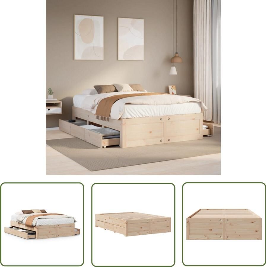 VidaXL Bedframe zonder matras met lades massief grenenhout 150x200 cm Bedframe Houten Bed Grenenhouten Bed Boxspring Hoofdbord