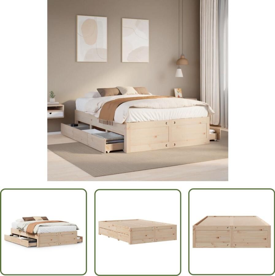 VidaXL Bedframe zonder matras met lades massief grenenhout 160x200 cm Bedframe Houten Bed Grenenhouten Bed Met Lades Tweepersoonsbed