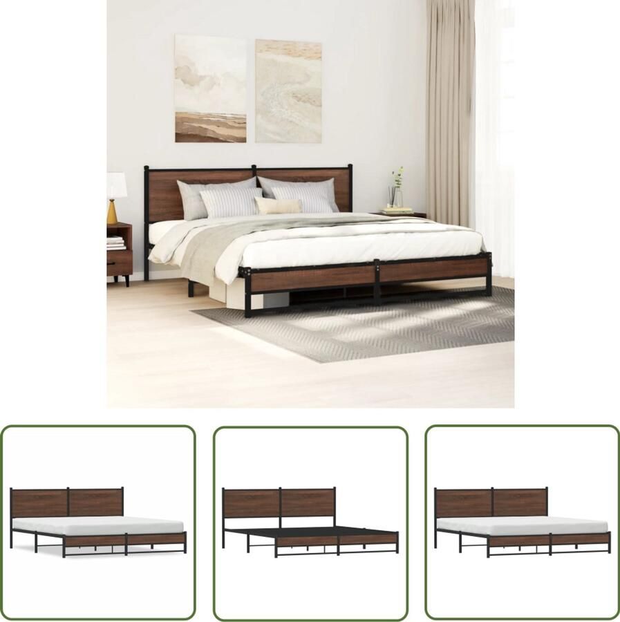 VidaXL Bedframe zonder matras metaal bruin eikenkleur 183x213 cm Bedframe Houten Bed Bruine Eiken Kleur Boxspring Slaapcomfort