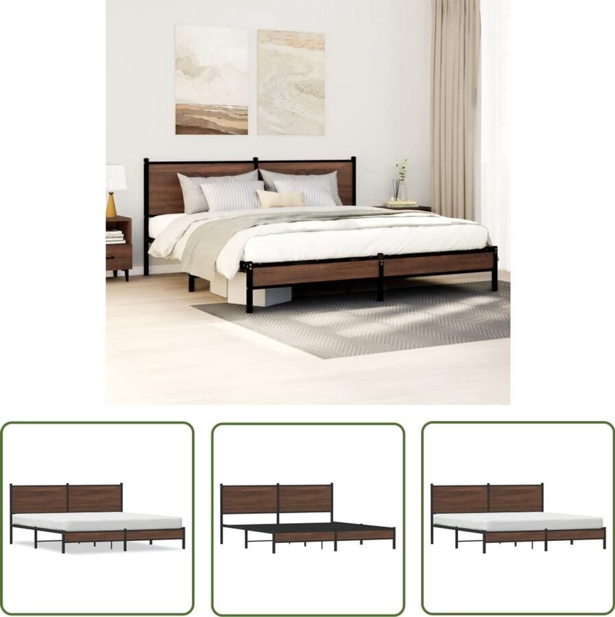 VidaXL Bedframe zonder matras metaal bruin eikenkleur 183x213 cm Bedframe Houten Bed Metalen Bed Slaapkamers Boxspring