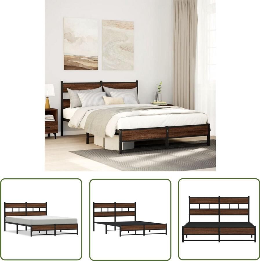 VidaXL Bedframe zonder matras metaal bruin eikenkleurig 140x200 cm Bedframe Houten Bed Metalen Bedframe Slaapcomfort Boxspring