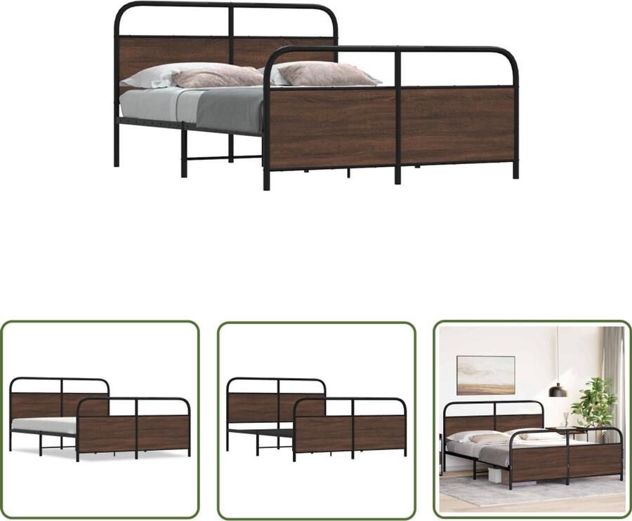 VidaXL Bedframe zonder matras metaal bruin eikenkleurig 150x200 cm Bedframe Houten Bed Bedkast Slaapkamervloerisolatie Boxspring