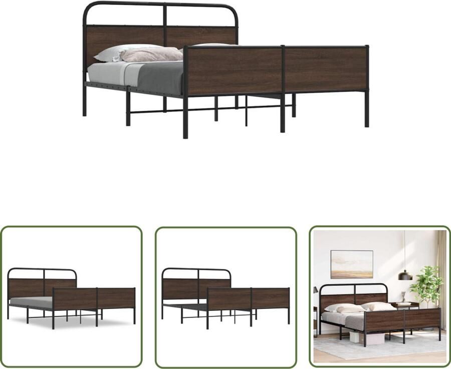 VidaXL Bedframe zonder matras metaal bruin eikenkleurig 150x200 cm Bedframe Houten Bed Slaapcomfort Slaapkamers Boxspring