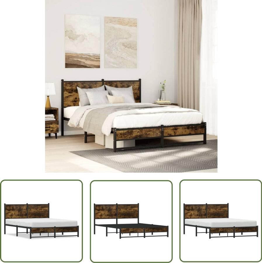 VidaXL Bedframe zonder matras metaal gerookt eikenkleurig 137x190 cm Bedframe Houten Bed Metalen Bed Boxspring Slaapkamer