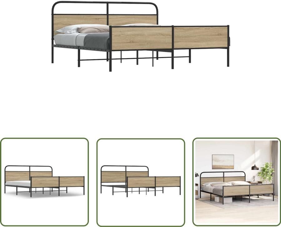 VidaXL Bedframe zonder matras metaal gerookt eikenkleurig 150x200 cm Bedframe Houten Bed Metalen Bed Boxspring Slaapkamer Decoratie
