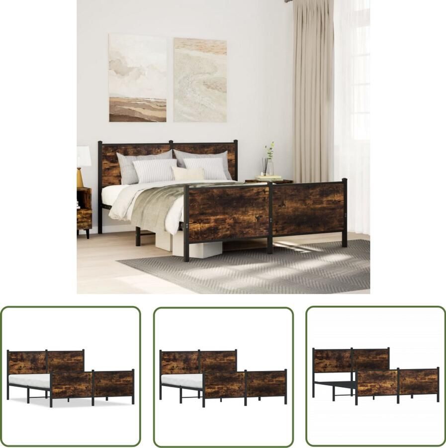 VidaXL Bedframe zonder matras metaal gerookt eikenkleurig 160x200 cm Bedframe Houten Bed Metalen Bed Slaapkamers Slaapcomfort
