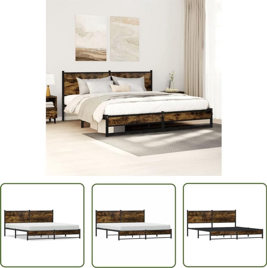 VidaXL Bedframe zonder matras metaal gerookt eikenkleurig 183x213 cm Bedframe Houten Bed Metalen Bed Boxspring Slaapcomfort