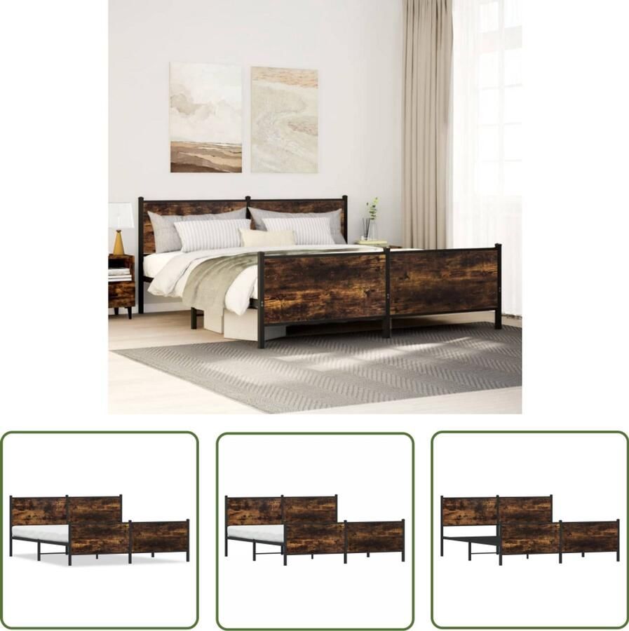 VidaXL Bedframe zonder matras metaal gerookt eikenkleurig 183x213 cm Bedframe Houten Bed Metalen Bedframe Boxspring Slaapkamerdecoratie