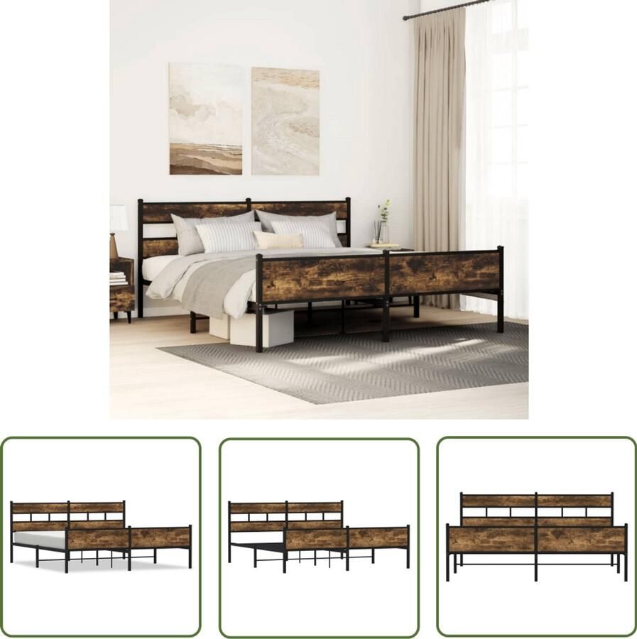 VidaXL Bedframe zonder matras metaal gerookt eikenkleurig 193x203 cm Bedframe Houten Bed Metalen Bedframe Kingsize Bed Boxspring Bed