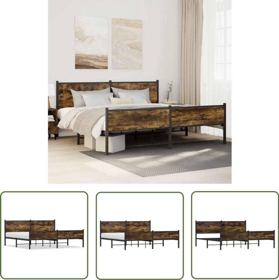 VidaXL Bedframe zonder matras metaal gerookt eikenkleurig 200x200 cm Bedframe Houten Bed Metalen Bed Boxspring Slaapcomfort