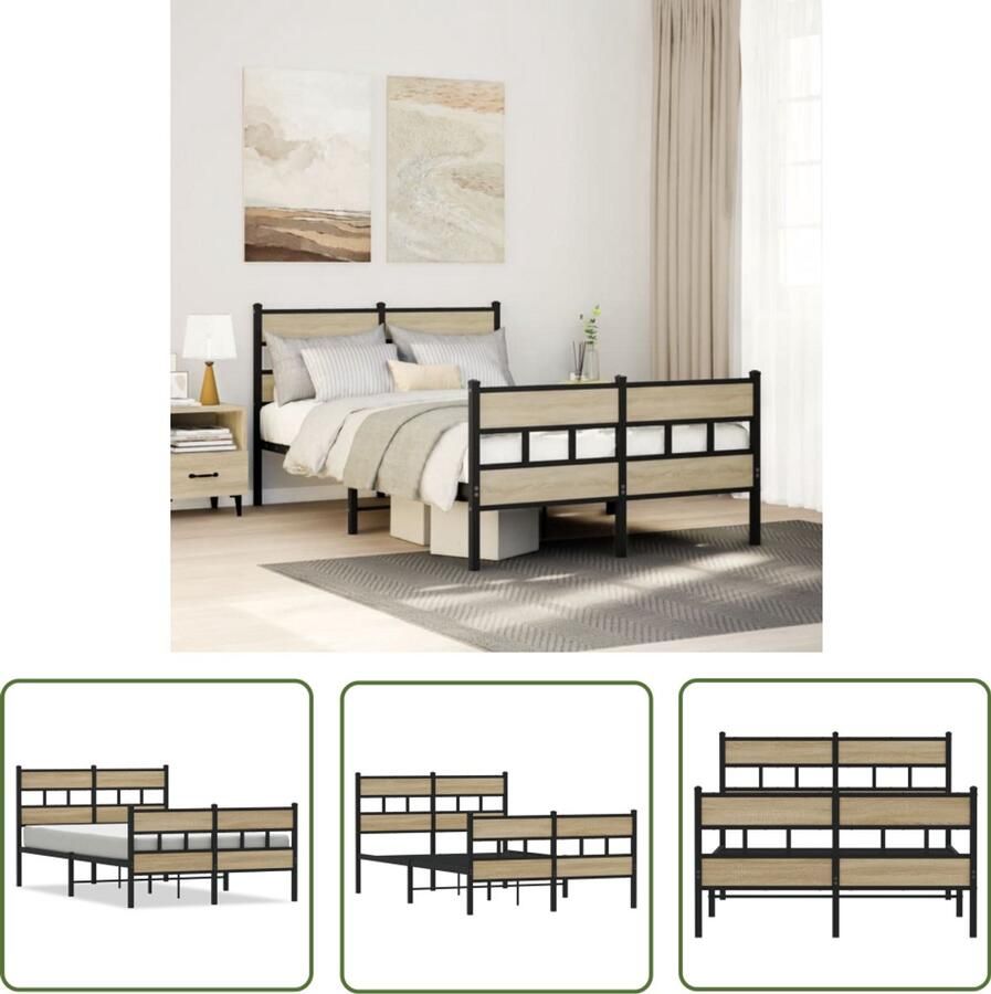 VidaXL Bedframe zonder matras metaal sonoma eikenkleurig 120x200 cm Bedframe Houten Bed Staal Bed Tweepersoonsbed Enkelbed