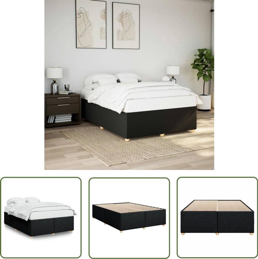 VidaXL Bedframe zonder matras stof zwart 160x200 cm Bedframe Houten Bed Tweepersoonsbed Boxspring Slaapcomfort
