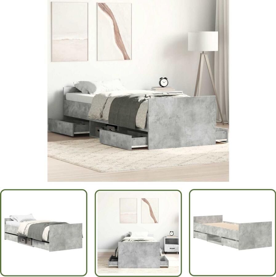 The Living Store Bedframe Betongrijs 193 x 78 x 50 cm Duurzaam hout Functioneel hoofd- en voeteneinde Veel opbergruimte Beton Grijs Bed Houten Bed Tweepersoonsbed Boxspring Bed Stapelbare Bedlade