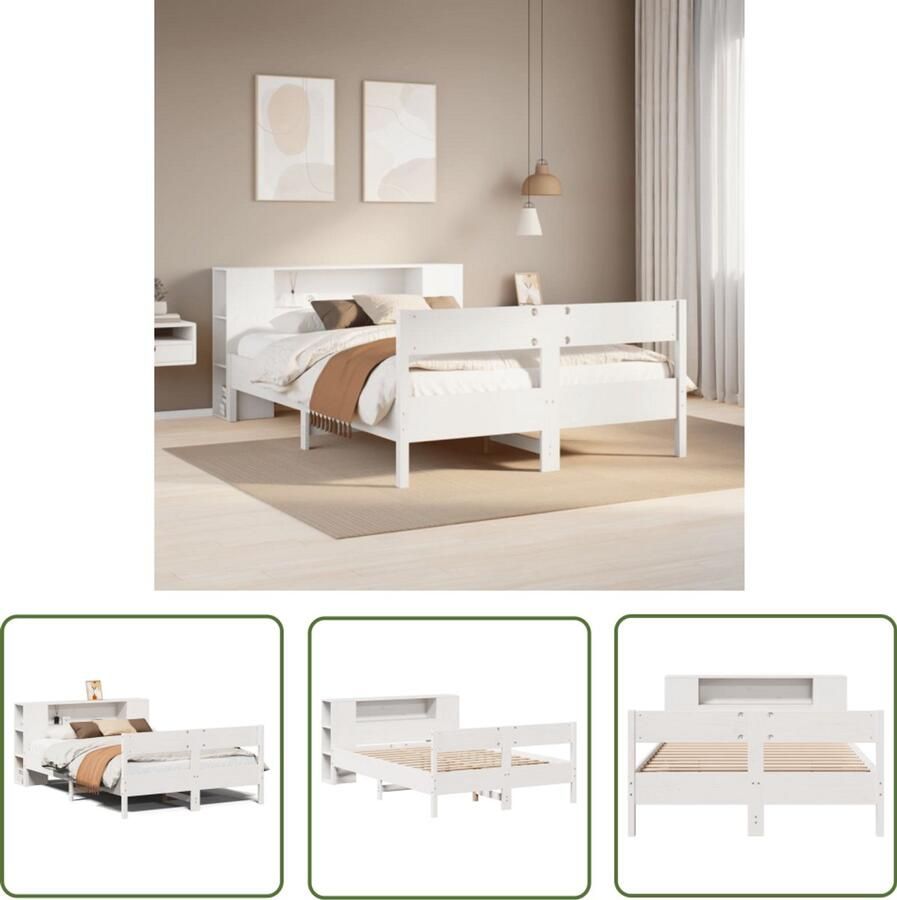 VidaXL Houten Bed Boekenkasten Bed met boekenkast zonder matras grenenhout wit 160x200 cm Bed Met Kast Slaapkamersdecoratie Grenen Hout Bed