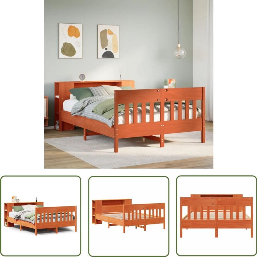 VidaXL Houten Bed Boekenkastenbed Bed met boekenkast zonder matras grenenhout wasbruin 120x200 cm Bed Met Kast Slaapkamers Grenenhout Bed