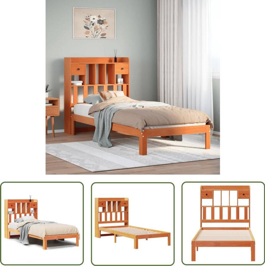 VidaXL Houten Bed Boekenkastenbed Bed met boekenkast zonder matras grenenhout wasbruin 75x190 cm Bed Met Lade Tweepersoonsbed Slaapkamersuite