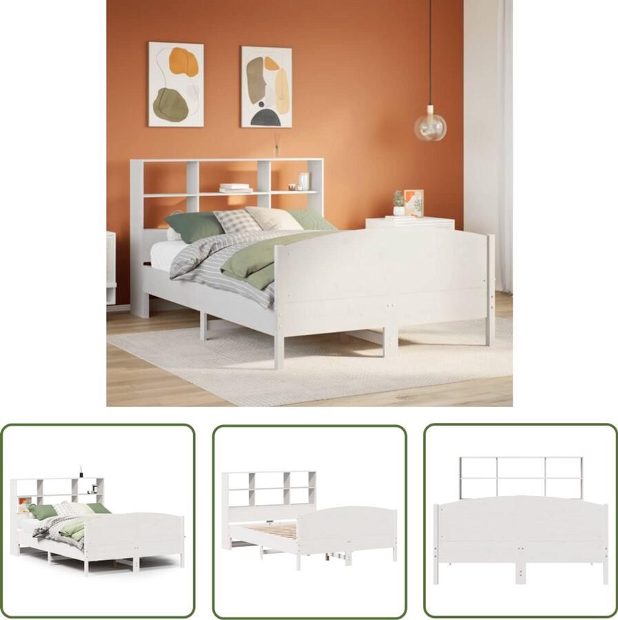 VidaXL Houten Bed Boekenkastenbed Bed met boekenkast zonder matras grenenhout wit 140x190 cm Bed Met Kast Tweepersoonsbed Slaapkamersdecoratie