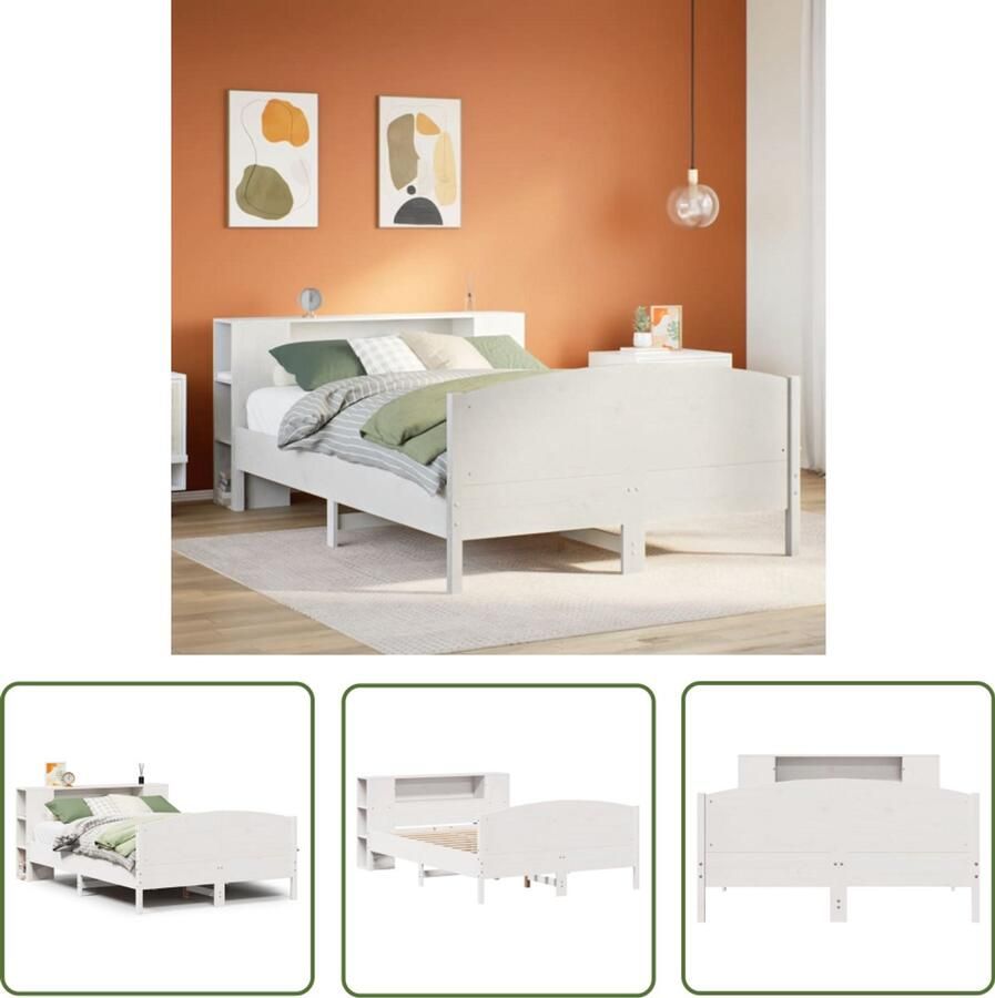 VidaXL Houten Bed Boekenkastenbed Bed met boekenkast zonder matras grenenhout wit 150x200 cm Bed Met Kast Tweepersoonsbed Slaapkamersdecoratie