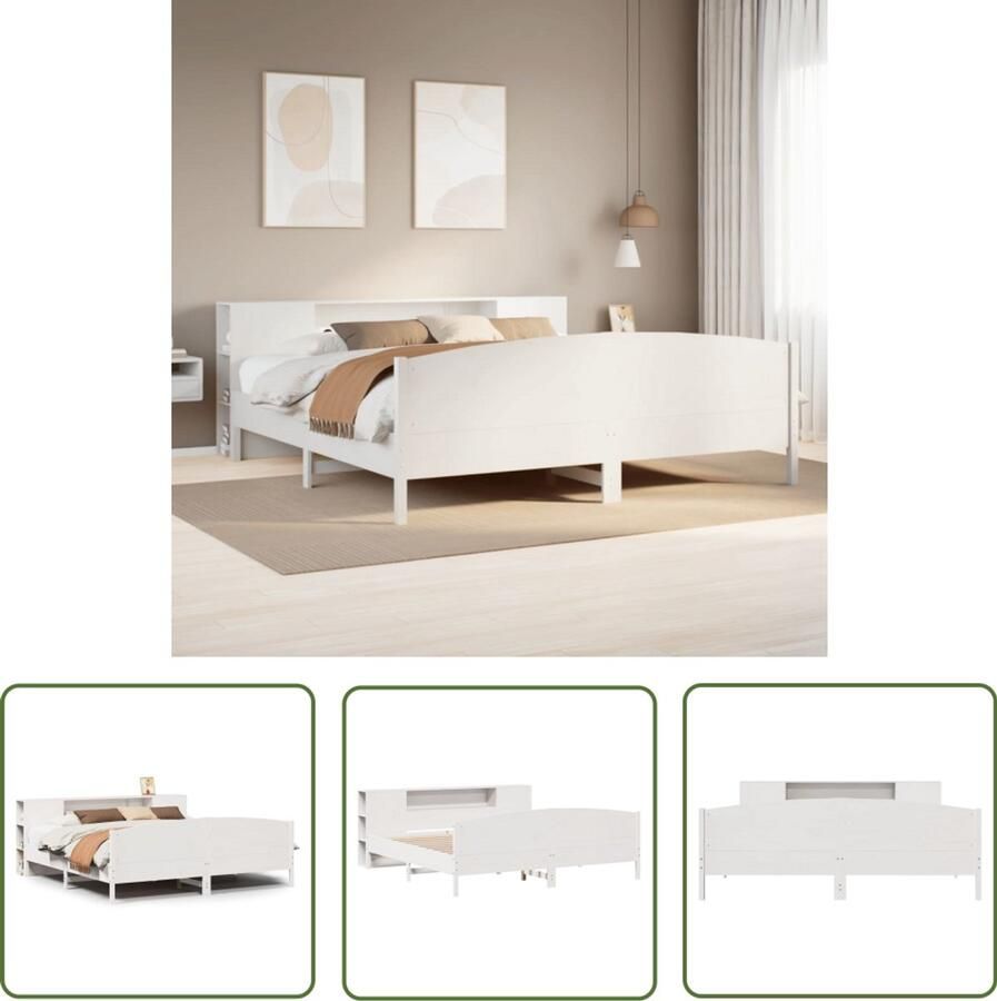 VidaXL Houten Bed Boekenkastenbed Bed met boekenkast zonder matras grenenhout wit 200x200 cm Bed Met Kast Tweepersoonsbed Slaapkamersdecoratie