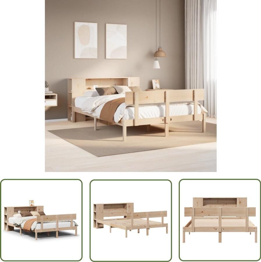 VidaXL Houten Bed Boekenkastenbed Bed met boekenkast zonder matras massief grenenhout 150x200 cm Bed Met Kast Tweepersoonsbed Slaapkamersdecoratie