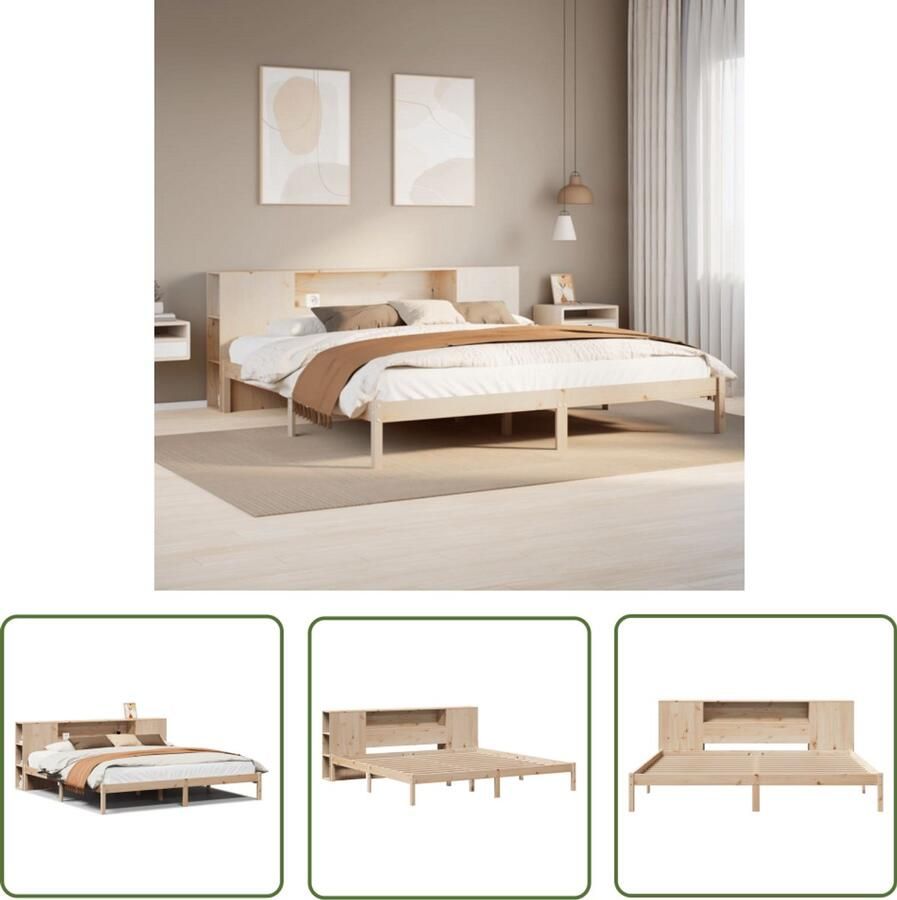 The Living Store Bed met boekenkast zonder matras massief grenenhout 200x200 cm Boekenkastenbed Houten Bed Tweepersoonsbed Stapelbed Bibliotheekbed