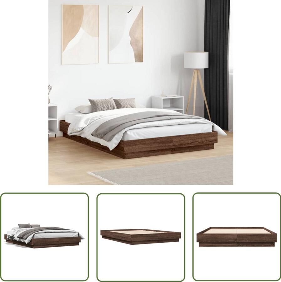 VidaXL Houten Bed Bruin Bed Bedframe bewerkt hout bruin eikenkleur 120x190 cm Bed Frame Tweepersoonsbed Bed 120x190