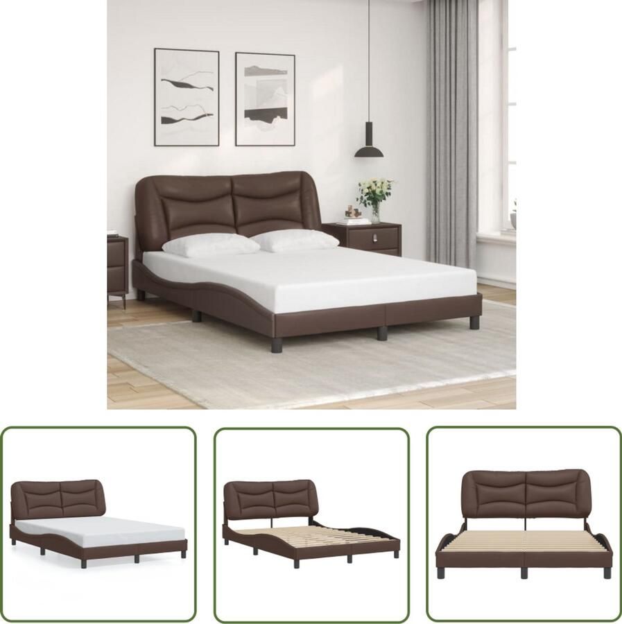 VidaXL Bedframe zonder matras Hvar kunstleer bruin 140x200 cm Bruin Bed Houten Bed Kunstleder Bed Tweepersoonsbed Boxspring Bed