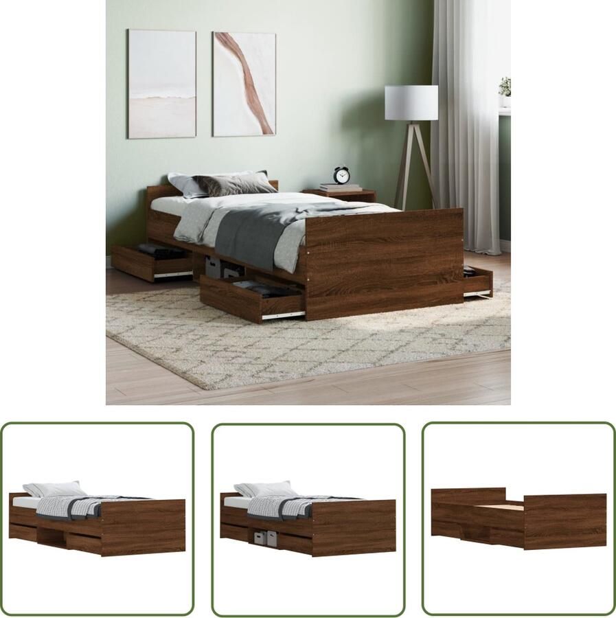 The Living Store Bedframe Bruineiken Logeerbed met veel opbergruimte Stevige lattenbodem 203 x 93 x 50 cm Bruin Eiken Bed Frame Houten Bed Met Lade Boxspring Bed Tweepersoons Bed