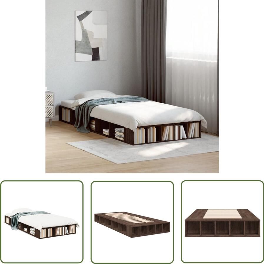 VidaXL Houten Bed Bruin Houten Bed Frame Bedframe bewerkt hout bruin eikenkleur 100x200 cm Bed 100x200 Tweepersoons Bed Slaapkamersdecoratie