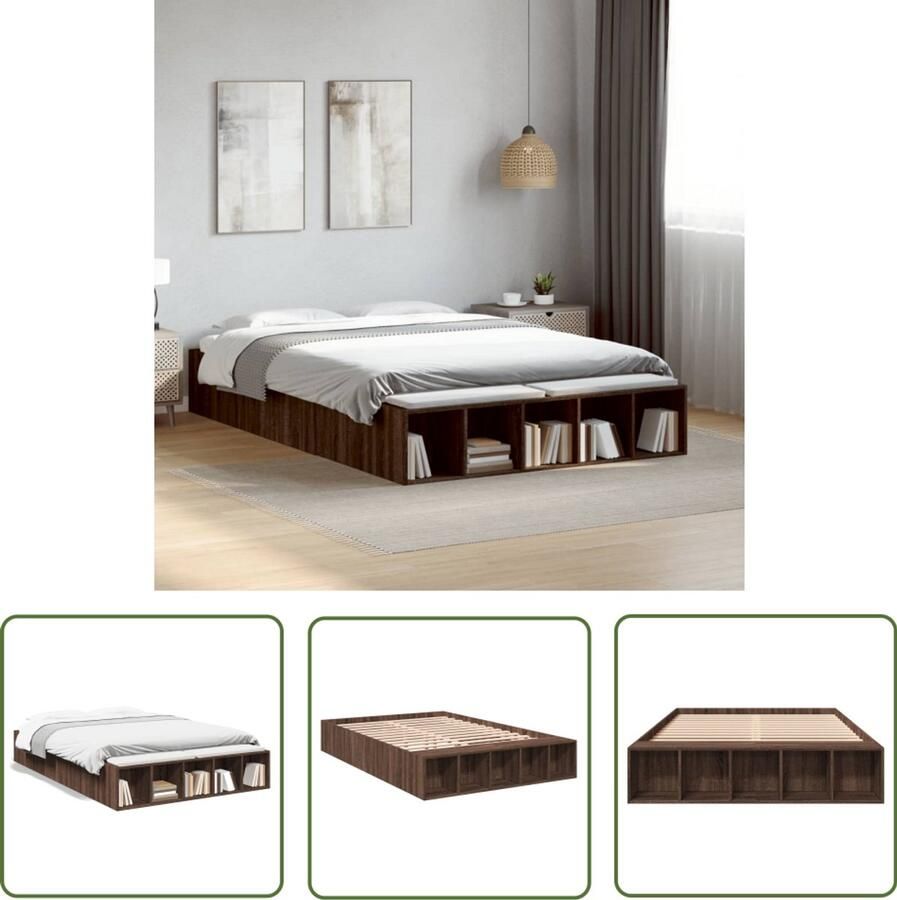 VidaXL Houten Bed Bruin Houten Bed Frame Bedframe bewerkt hout bruin eikenkleur 120x190 cm Tweepersoonsbed Bed 120x190 Bed Met Opbergvakken