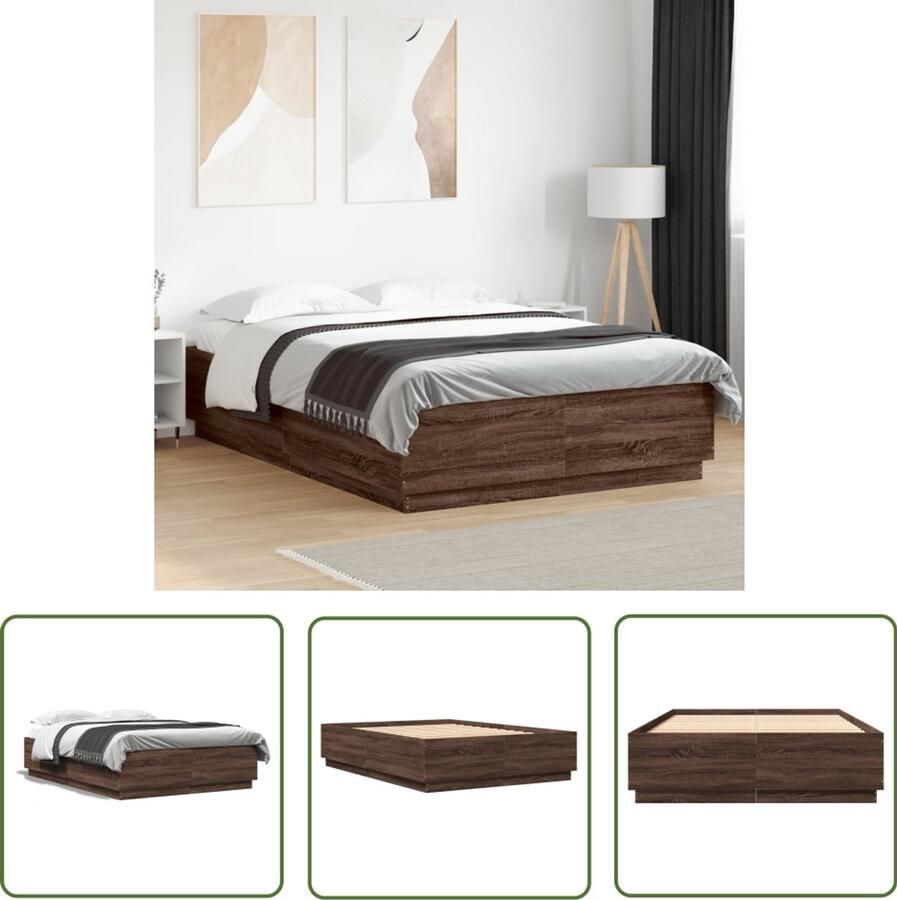 VidaXL Bedframe bewerkt hout bruin eikenkleur 150x200 cm Bruin Houten Bed Frame Houten Bed Tweepersoons Bed King Size Bed Frame 150x200