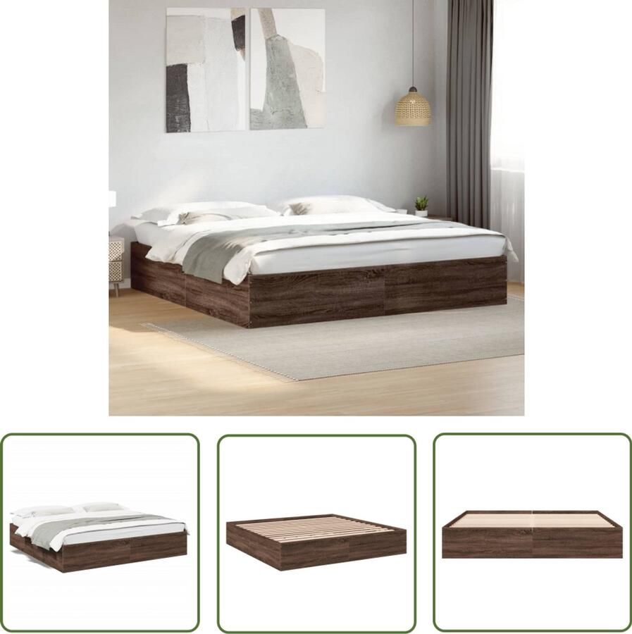 VidaXL Bedframe bewerkt hout bruin eikenkleur 200x200 cm Bruin Houten Bed Frame Houten Bed Tweepersoons Bed Boxspring Bed Modern Bed