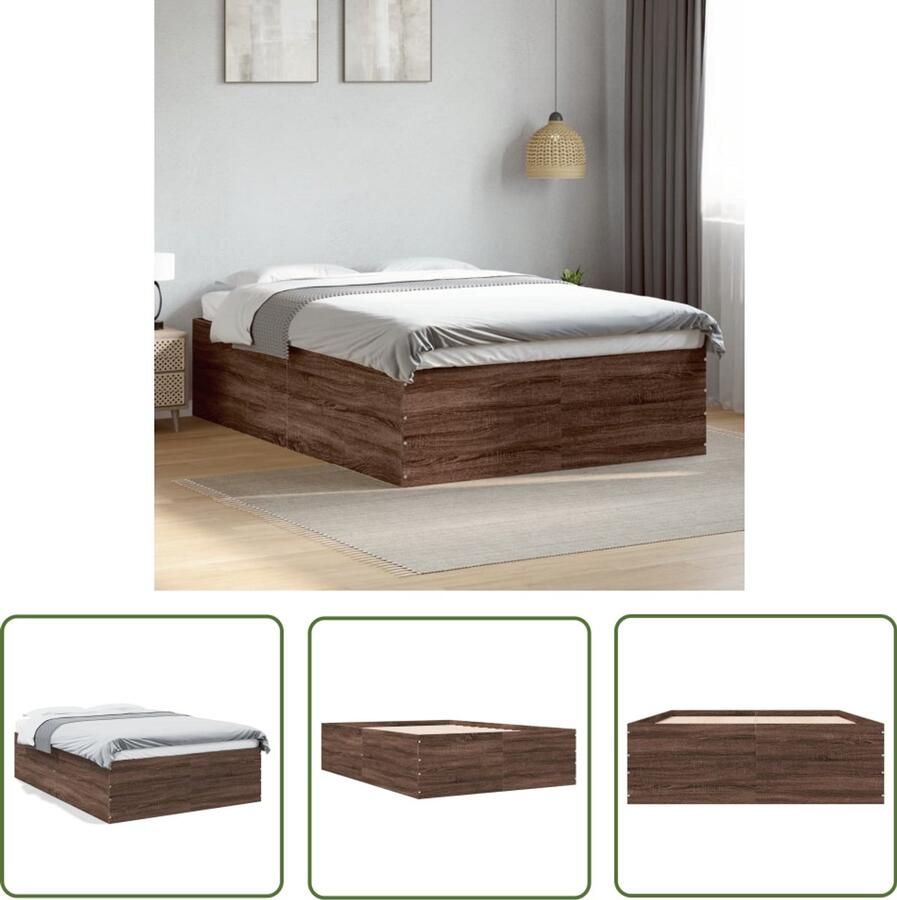 VidaXL Houten Bed Bruine Houten Bed Frame Bedframe bewerkt hout bruin eikenkleur 120x190 cm Bed 120x190 Enkel Bed Tweepersoons Bed