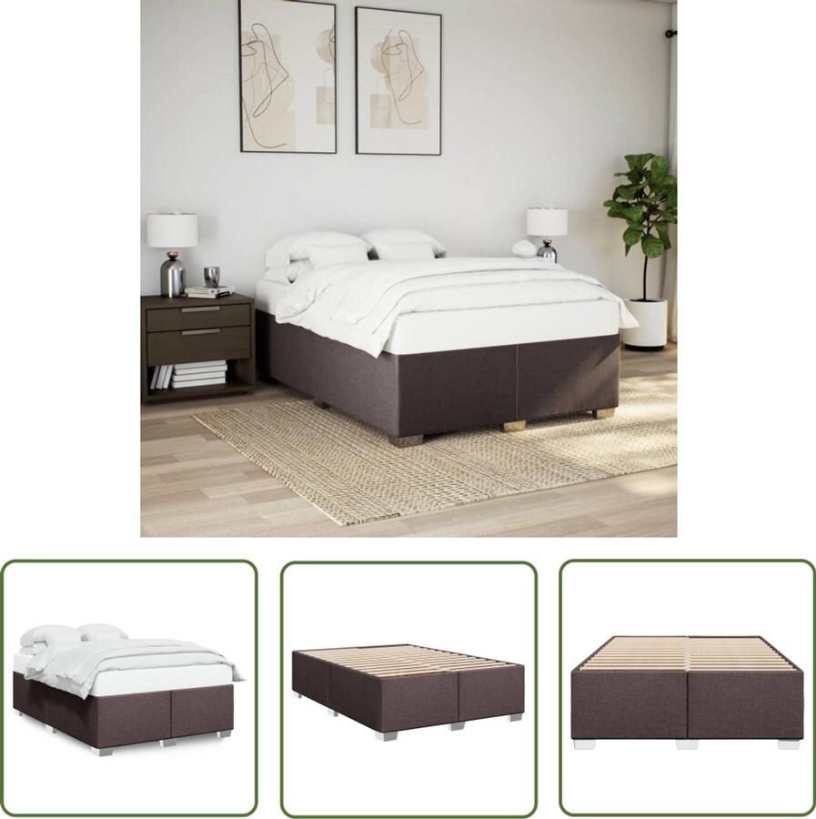 The Living Store Bedframe zonder matras stof donkerbruin 140x190 cm Donkerbruin Bed Houten Bed Tweepersoon Bed Slaapcomfort Bedframe