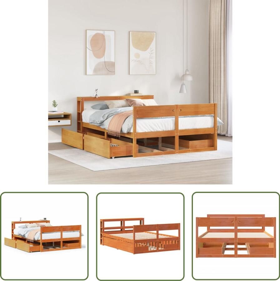 VidaXL Bed met matras massief grenenhout wasbruin 140x190 cm Bed Frame Houten Bed Grenenhouten Bed Boxspring Bed Tweepersoonsbed - Foto 2