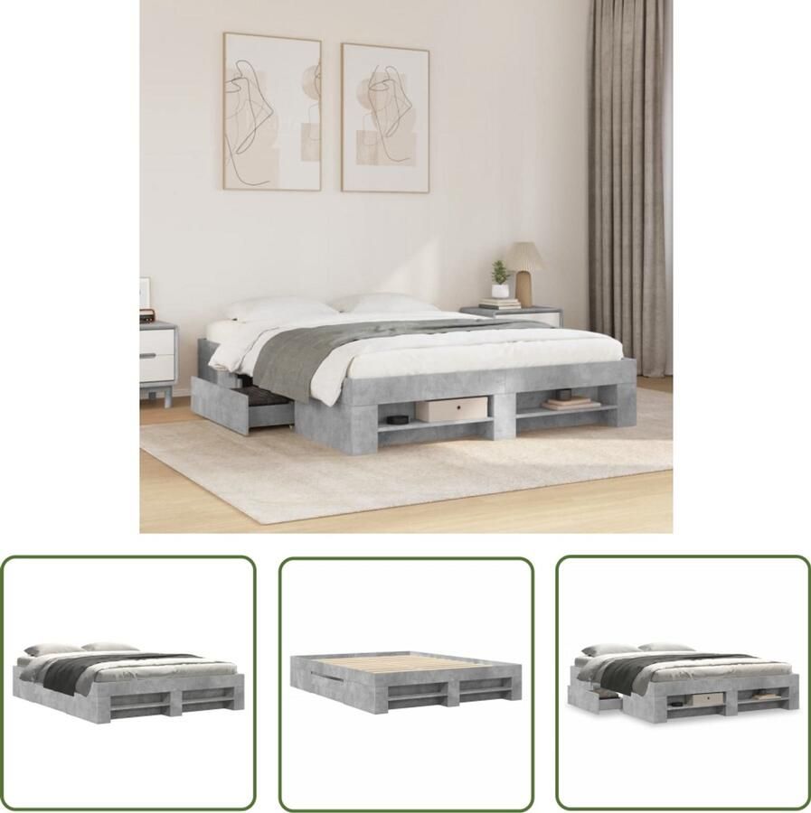VidaXL Bedframe bewerkt hout betongrijs 150x200 cm Bed Frame Houten Bed Betonnen Grijs Bed Tweepersoons Bed Boxspring Bed