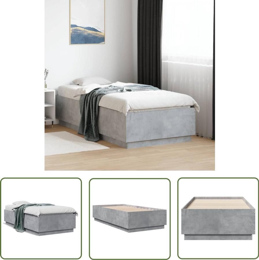 VidaXL Bedframe bewerkt hout betongrijs 90x190 cm Bed Frame Houten Bed Beton Grijs Modern Bed Tweepersoonsbed
