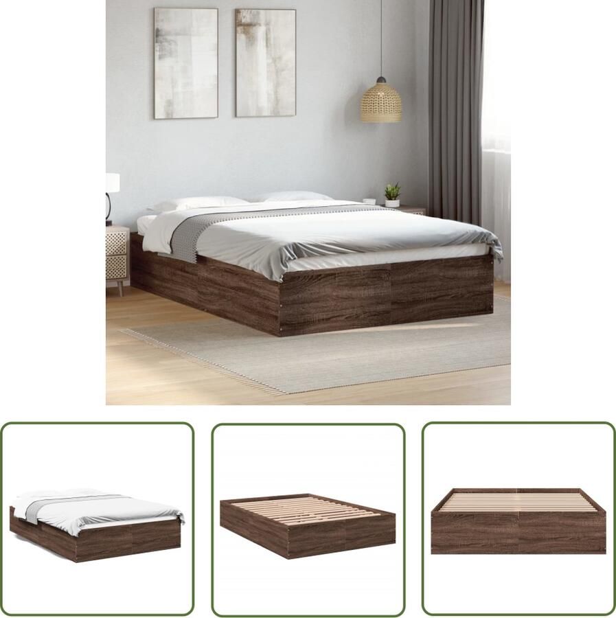 The Living Store Bedframe Lattenbodem 193 x 138 x 35 cm Bruineiken Stabiel en Duurzaam Bed Frame Houten Bed Bruine Eiken Kleur Tweepersoons Bed Modern Bed