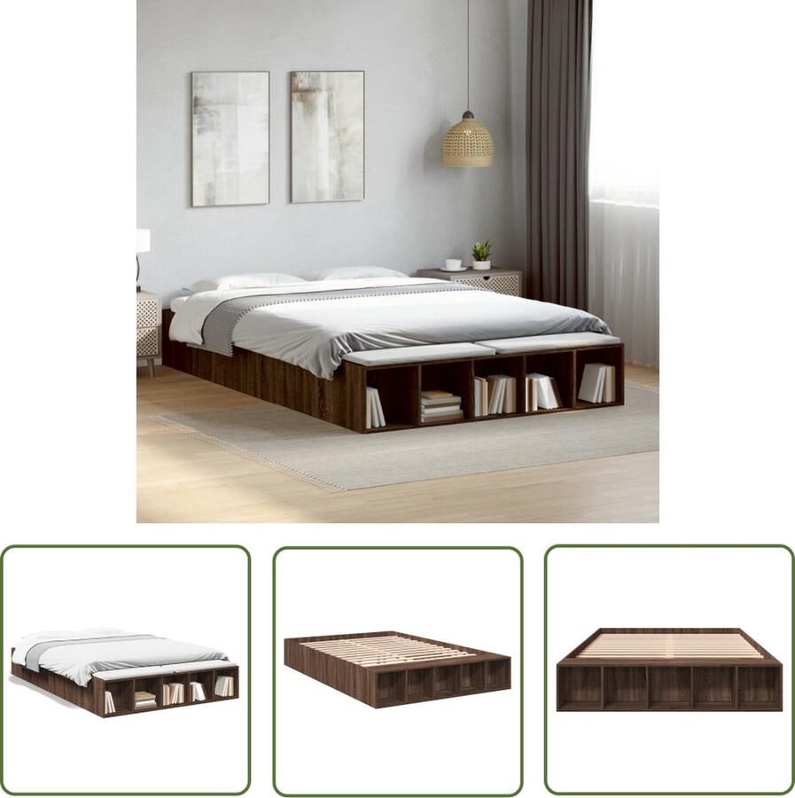The Living Store Bedframe Bruineiken Bewerkt Hout 225.5 x 153 x 30 cm Met Opbergruimte Bed Frame Houten Bed Tweepersoons Bed Bruine Bed Slaapkamersdecoratie
