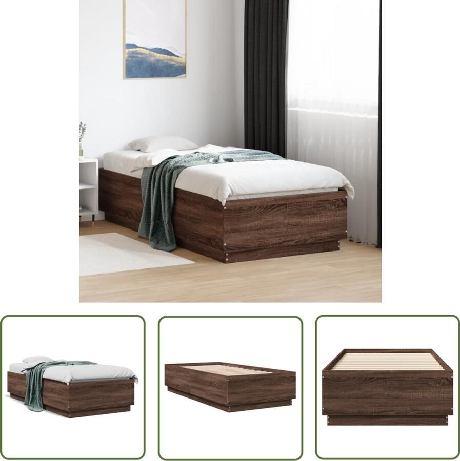 VidaXL Bedframe bewerkt hout bruin eikenkleur 90x190 cm Bed Frame Houten Bed Bruine Bed Slaapcomfort Tweepersoonsbed