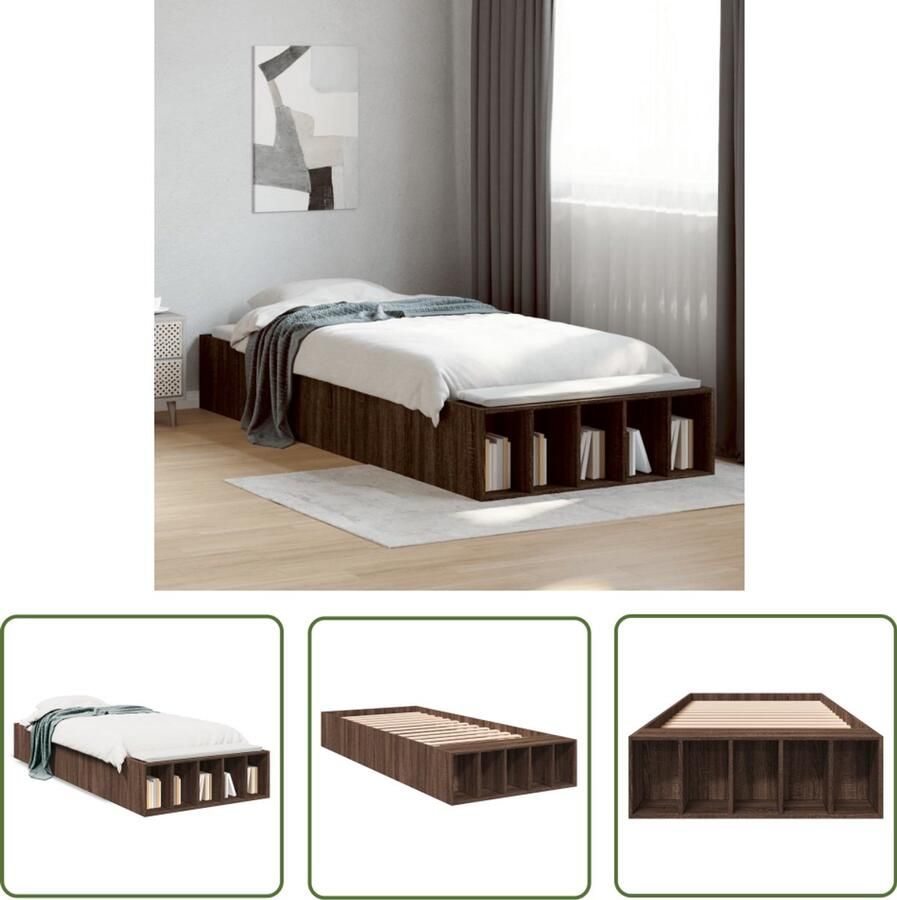 VidaXL Bedframe bewerkt hout bruin eikenkleur 90x190 cm Bed Frame Houten Bed Bruine Bed Tweepersoonsbed Slaapkamersdecoratie