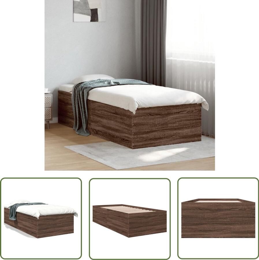 VidaXL Bedframe bewerkt hout bruin eikenkleur 90x200 cm Bed Frame Houten Bed Bruine Bed Tweepersoonsbed Slaapcomfort