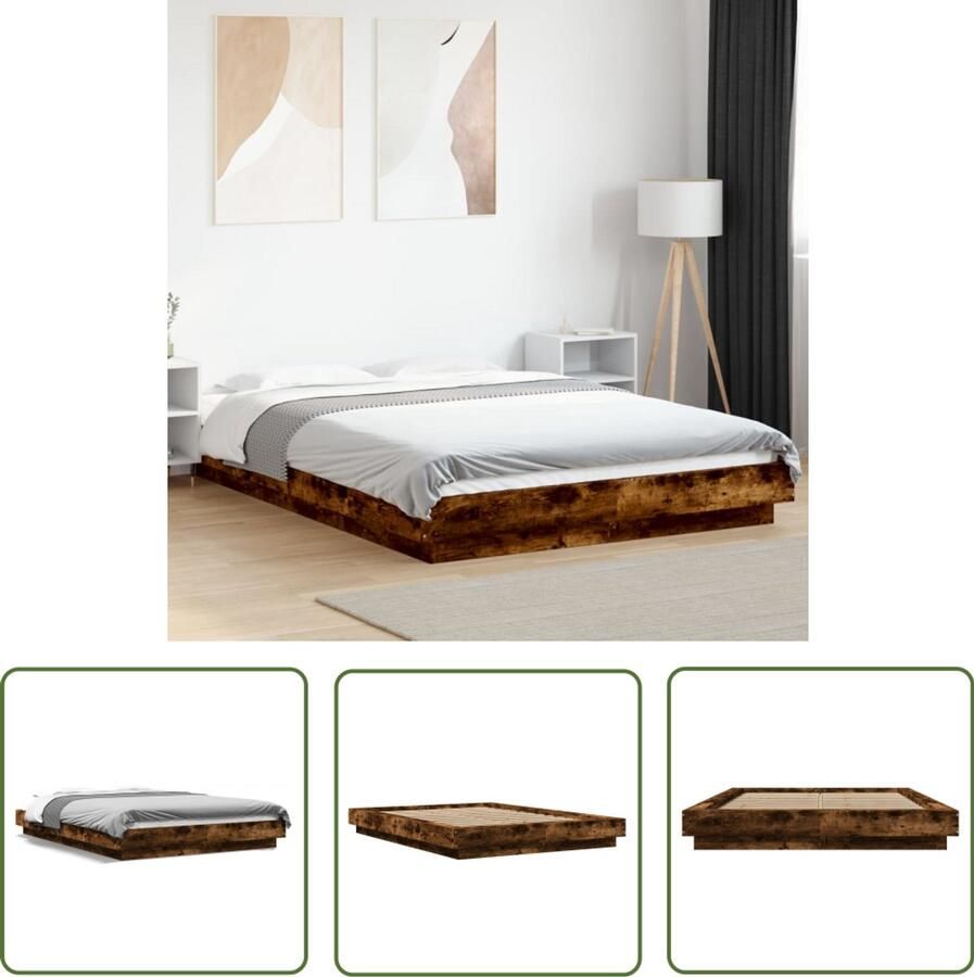 VidaXL Bedframe bewerkt hout gerookt eikenkleurig 120x200 cm Bed Frame Houten Bed Bruine Bed Slaapkamersdecoratie Modern Bed