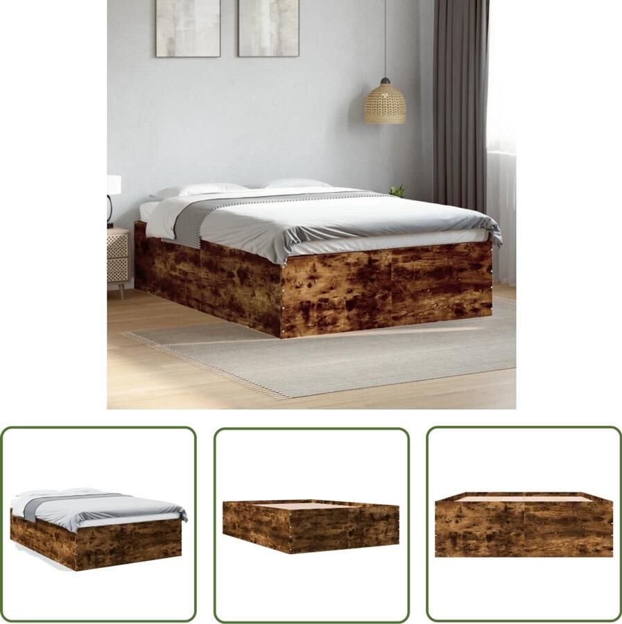 VidaXL Bedframe bewerkt hout gerookt eikenkleurig 120x200 cm Bed Frame Houten Bed Bruine Bed Tweepersoons Bed Boxspring Bed