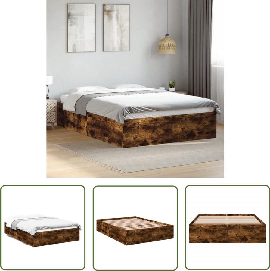 VidaXL Bedframe bewerkt hout gerookt eikenkleurig 120x200 cm Bed Frame Houten Bed Bruine Bed Tweepersoonsbed Slaapcomfort