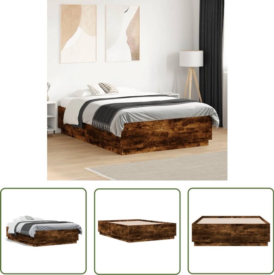 VidaXL Bedframe bewerkt hout gerookt eikenkleurig 140x190 cm Bed Frame Houten Bed Bruine Bed Slaapcomfort Modern Bed