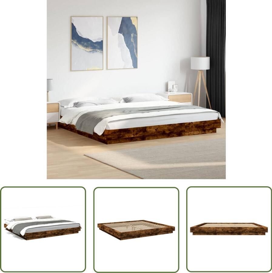 VidaXL Bedframe bewerkt hout gerookt eikenkleurig 200x200 cm Bed Frame Houten Bed Bruine Bed Tweepersoonsbed King Size Bed